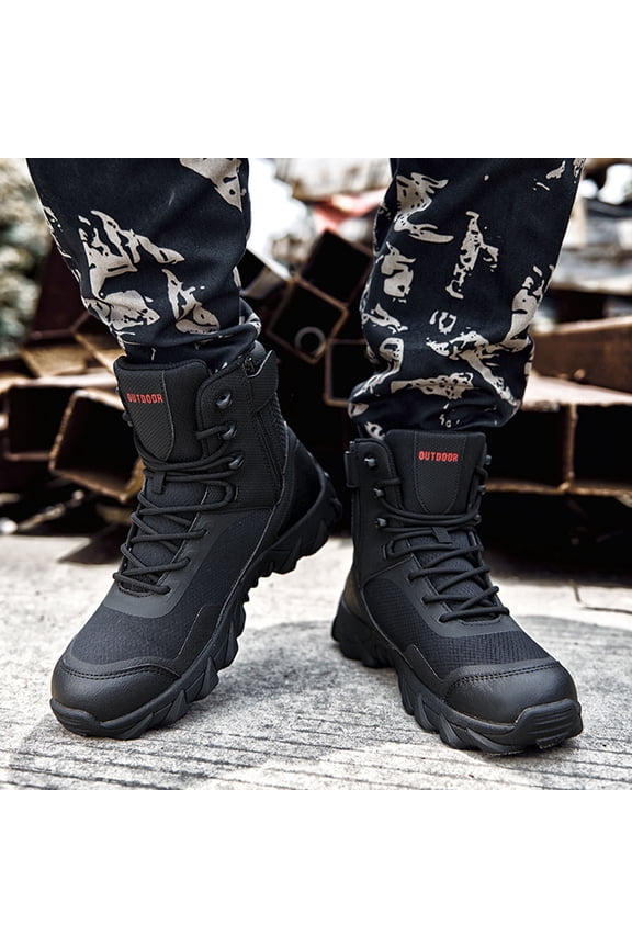 Mens boots Men's Low Wedges Ankle Boots Mid Calf Low Heeled Short Booties (Black,12)