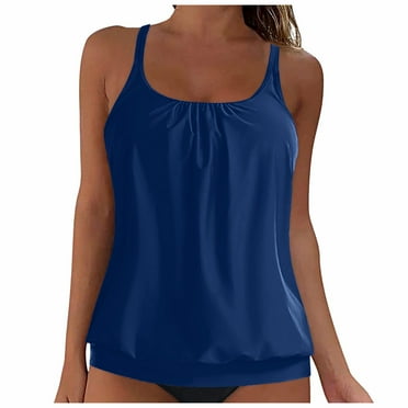 Akiihool Modest Tankini Tops for Women - Loose Fit Swim Tops No Bottom (Dark Blue,4XL)