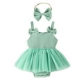 thumbnail image 1 of Akiihool Baby Girl Clothes Romper Floral Suspender Dress Ruffle Sleeve Onesie Outfit Jumpsuit Headband Spring Summer (Green,12-18 Months), 1 of 9