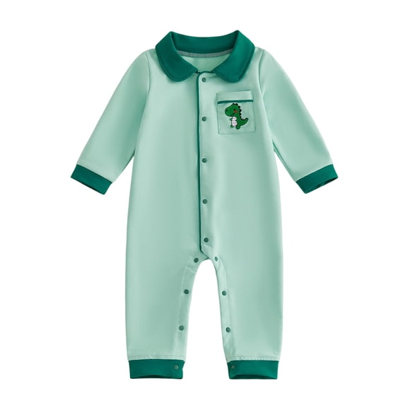 Akiihool Newborn Boy Fall Winter Clothes Baby Boy Striped Romper Waffle Long Sleeve Button Oversized Bodysuit Fall Winter Baby Collared Onsie Polo Shirt Clothes Green,18-24 Months