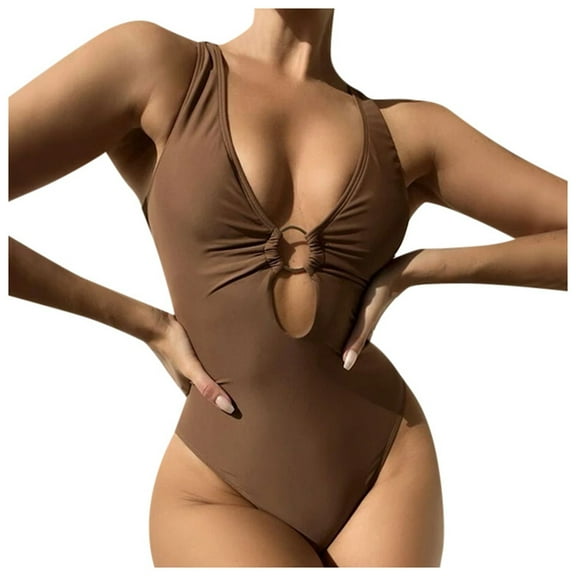 Akiihool One Piece Swimsuit Women Athletic Women Tummy Control Swimsuit Push Up High Waisted Bathing Suit (Brown,M)