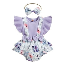 Akiihool Onesies for Baby Girl Ruffles Baby Girl Summer Sleeves Baby Girl Clothes (Purple,3-6 Months)