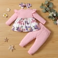 thumbnail image 1 of Akiihool Outfits Sets for Girls 2 Piece Girl's 2 Piece Outfits Long Sleeve Ruffle Tops Floral Pants Outfit Set (Pink,12-18 Months), 1 of 5