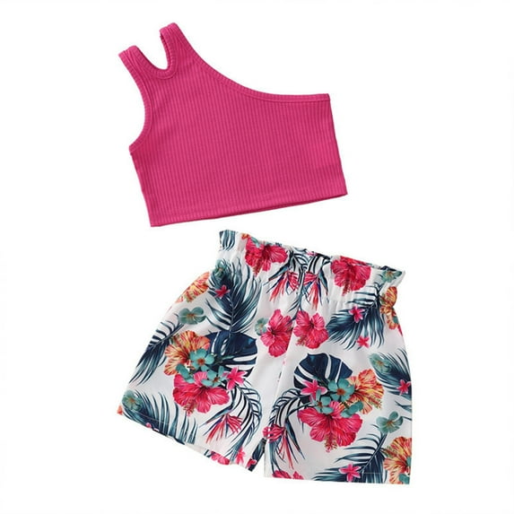 Akiihool Outfits Short Sets For Girl Toddler Girl Clothes T Shirt Shorts Baby Girls Outfits Set (Hot Pink,12-24 Months)