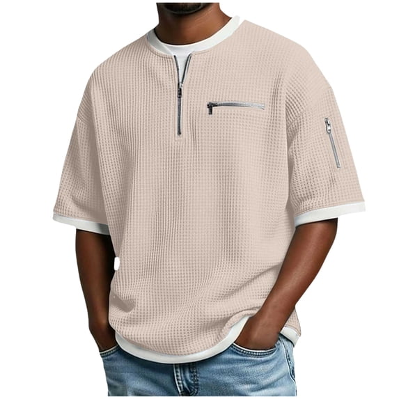 Akiihool Oversized Tee Men Men's T Shirts Short Sleeve Casual V Neck T-Shirt Soft Notch Neck Tee Classic Plain Shirts(Khaki,XL)