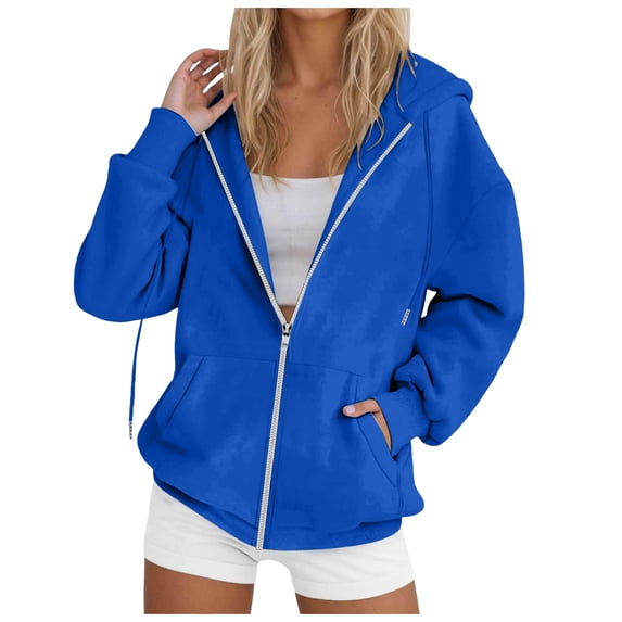 Akiihool Oversized Zip Up Hoodie Womens Zip Up Hoodies Fleece Jackets Oversized Sweatshirts Fall Fashion Outfits Sweaters Winter Clothes Blue,XXL