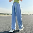 thumbnail image 1 of Akiihool Pants for Girl Girls Wide-Leg Pants Summer Jogger Pants (Blue,6-7 Years), 1 of 4