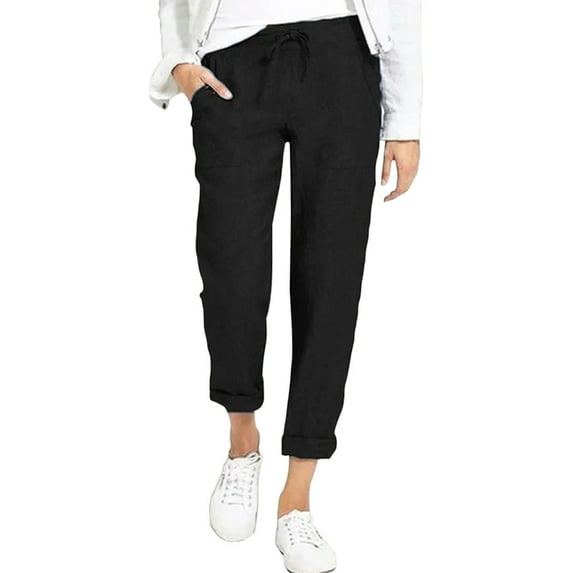 Akiihool Pants for Women Women's Smocked Ruffle High Waisted Dance Harem Pants with Pockets Soft Comfy Yoga Joggers Casual (Black,L)