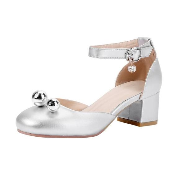 Akiihool Party Shoes for Teen Girls Heels Girls Dress Shoes Flower Wedding Mary Jane Ballet Toddler/Little/Big Kids (Silver,13)
