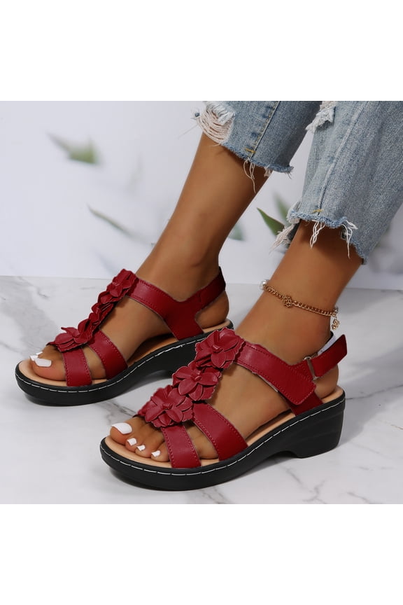 Platform Sandals Women Women's Elastic Strappy String Thong Ankle Strap Summer Gladiator Sandals (Red,8)