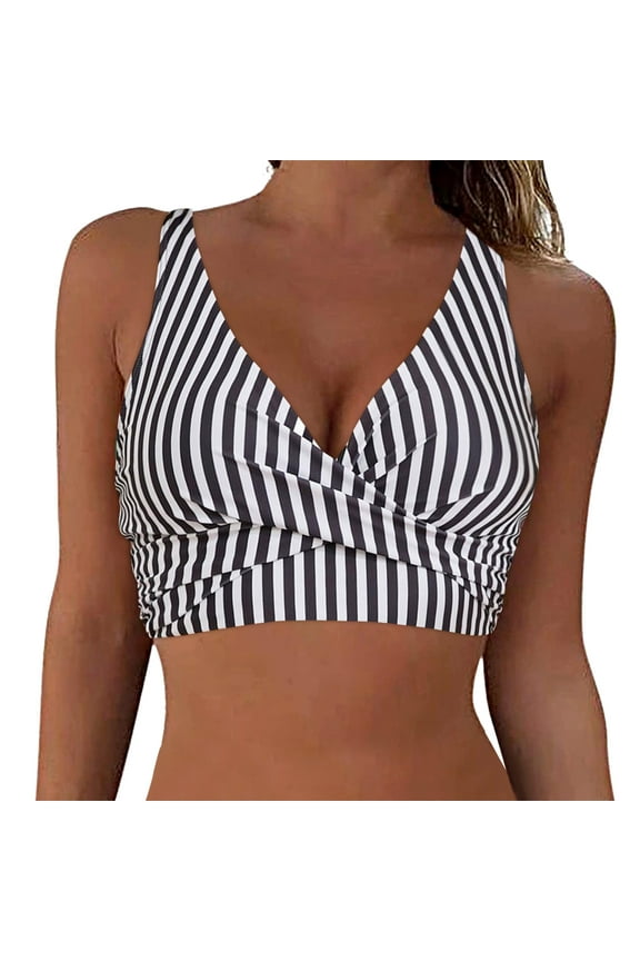 Plus Size Bathing Suit Top Women Bikini Top Push Up Swim Top Halter Retro Bathing Suit Top Padded Swimsuit Top Only (White,L)