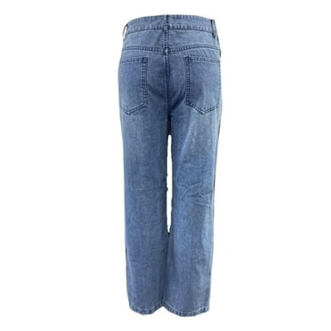 Akiihool Plus Size Jeans for Women Stretchy High Waisted Ripped Flare Jeans for Women Destroyed Straight Leg Denim Pants (Blue,XXL)