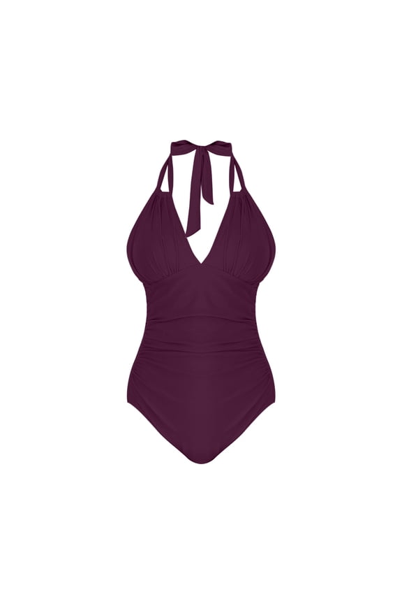 Plus Size Swimsuit For Women Retro One Piece Backless Bather Swimsuit High Waisted Pin Up Swimwear (Purple,S)