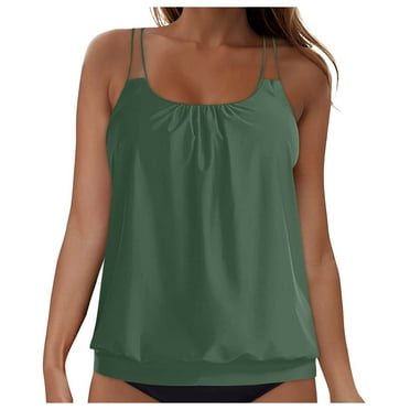 Akiihool Plus Size Tankini Tops for Women Tummy Control Swim top Loose Fit Bathing Suit Top No Bottom (Army Green,XL)