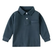 AKIIHOOL Polo Shirts for Boys Boy’s School Uniform Long Sleeve Polo Shirts (Navy,2-3 Years)