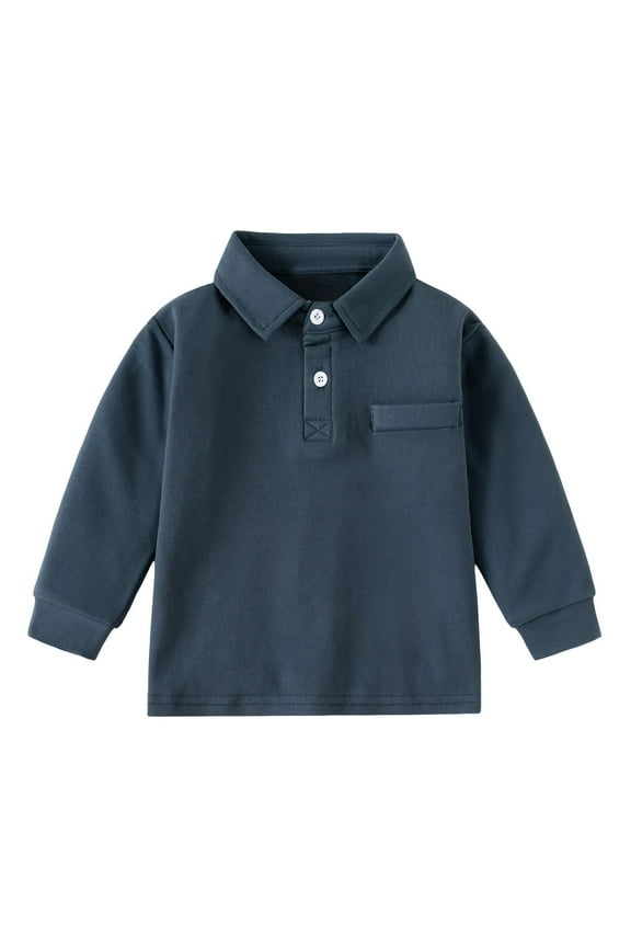 Polo Shirts for Boys Boy’s School Uniform Long Sleeve Polo Shirts (Navy,2-3 Years)