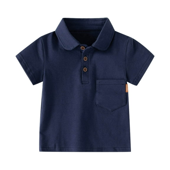 Akiihool Toddler School Shirts Boys' School Uniform Short Sleeve Polo Shirt Button Closure Moisture Wicking Performance Material (Navy,4-5 Years)