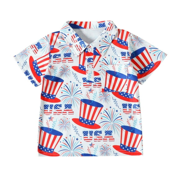 Akiihool Polo Shirts for Boys Toddler Boys Girls Tshirt 4th of July Shirt Kids Patriotic Tee Tops(White,2-3 Years)