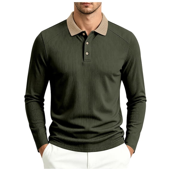 Akiihool Polo T Shirts for Men Slim Fit Men's Polo Shirts Mens Long Sleeve Polo Shirt Casual Polo Basic Shirt for Men (AG,XL)