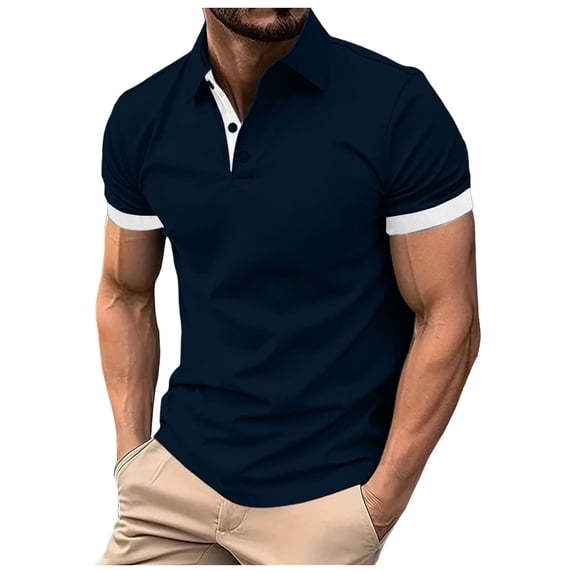 Akiihool Polo Tees for Men Men's Short Sleeve Solid Stretch Cotton Pique Polo Shirt for Summer (Navy,XXXL)