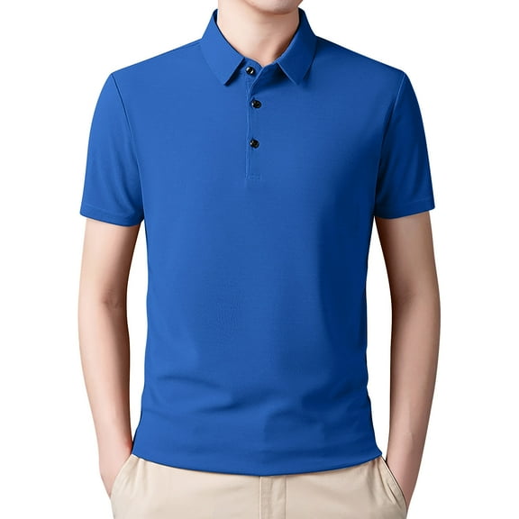 Akiihool Polos For Men Tall Man’s Polo Shirt Casual Basic Designed V-Neck Tee Shirts (Blue,3XL)