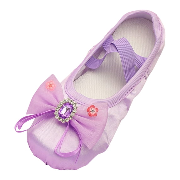 Akiihool Princess Shoes for Girls Split-Sole Glitter Flats for Kids Dance, Purple Size 29