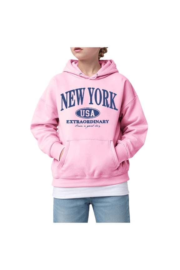 Printed Hoodie for Girls Toddler Baby Boy Girl Fleece Pullover Sweatshirt Solid Color Crewneck Blouse Shirt Tops Warm Fall Winter Clothes (Pink,4-5 Years)