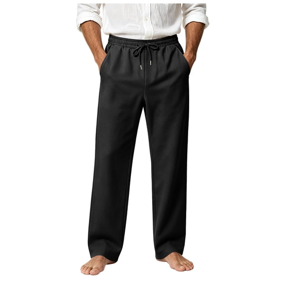 Akiihool Relaxed Pants for Men Men's Relaxed Classic Fit Flat Front Pants Black,XL