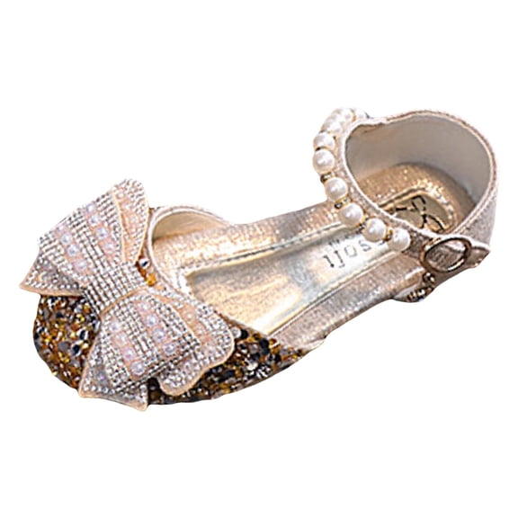 Akiihool Sandals Girl Dressy Summer Girls Sandals Toddler Little Kid Closed-Toe T Strap Flats Dress Sandals Summer Shoes (Gold,9.5)