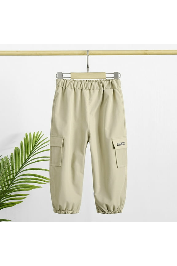 School Uniform Pants for Boys Boys' Uniform Active High Waisted Loose Fit Comfy Belted Trousers with Pockets (Khaki,6-12 Months)