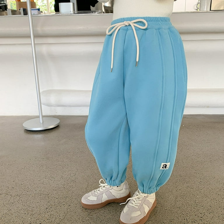 Akiihool Teen Girl Pants for School Girls' School Uniform Bootcut Elastic  Waistband with Drawstring Closure Stretch Pants (Blue,5-6 Years)