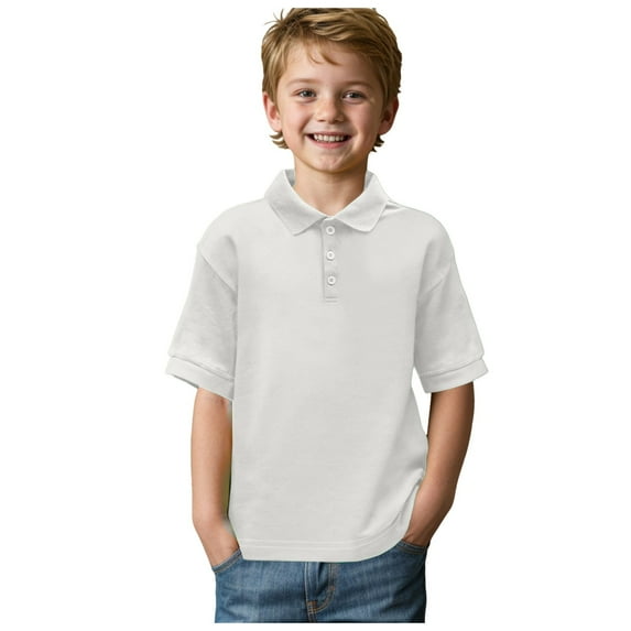 Akiihool Shirt Boys Boys' School Uniform Short Sleeve Polo Shirt, Button Closure Performance Material (White,3-4 Years)