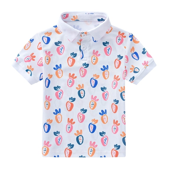 Akiihool Shirts for Boys Boys' Tops Toddler Baby Boys Short Sleeve Polo T-Shirt Cute Cartoon Dinosaur Print Tops Button Baby Boy Clothes(White,2-3 Years)