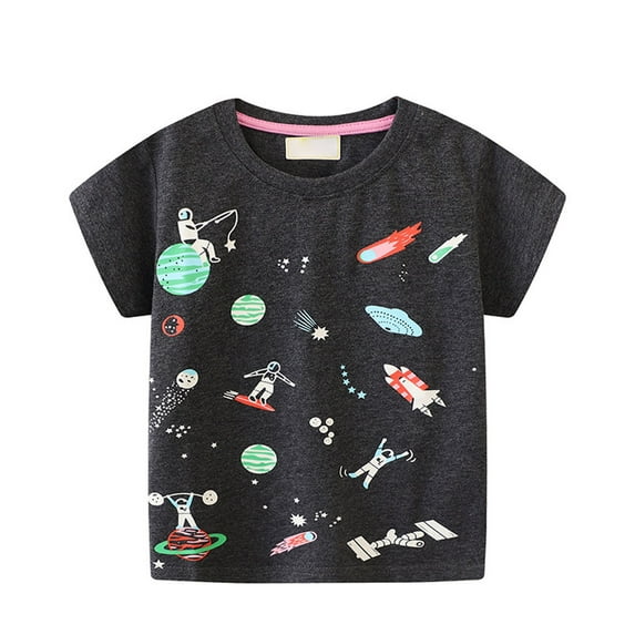 Akiihool Shirts for Boys Boys' Short Sleeve Graphic T-Shirt(Black,3-4 Years)
