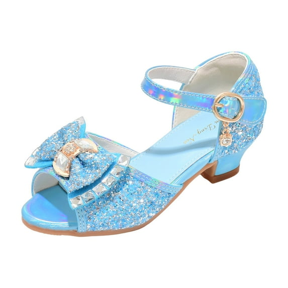 Akiihool Shoes for Girls Heels Mary Jane Girls Dress Shoes Mary Jane Wedding Party Heel Princess Flower Shoes for Kid Toddler (Blue,12)