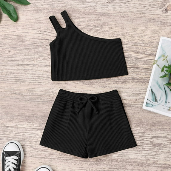 Akiihool Short Set for Girl Casual Toddler Girls Top and Shorts 2 Piece Summer Clothing Set (Z23-Black,2-3 Years)