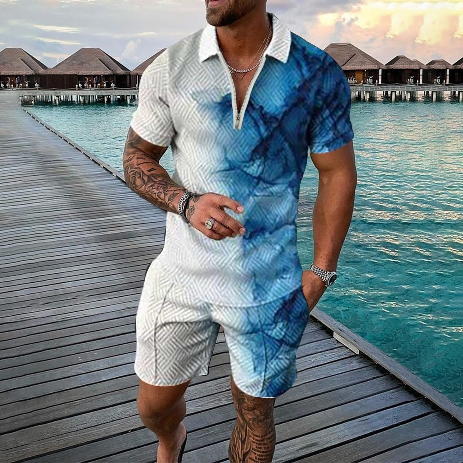 Men's Floral 2 Piece Tracksuit Casual Button Down Short Sleeve Hawaiian  Shirt and Shorts Outfits Suits