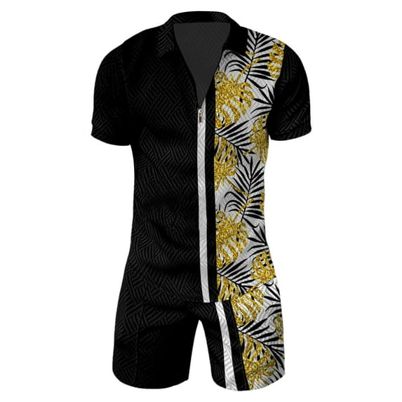 Akiihool Short Sets for Men Casual Mens Hawaiian Shirts Button Down Short Sleeve Beach Shirts Suits Summer Casual Outfits (Black,XXL)