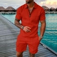 thumbnail image 1 of Akiihool Short Sets for Men Casual Mens Short Sets 2 Piece Outfits Summer Button Down Shirt and Shorts Set Beach Tracksuit (Red,L), 1 of 3
