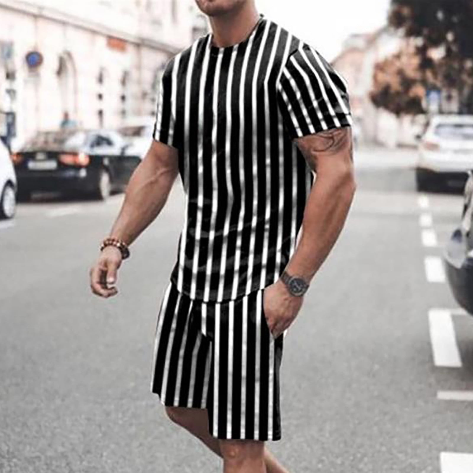 Akiihool Short Sets for Men Men's Graphic Print T Shirt and Shorts Set Tracksuit 2 Piece Outfits (Black,XXL)