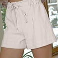 thumbnail image 1 of Akiihool Shorts For Women Casual Summer Women's High Waisted Shorts Striped Ruffle Elastic Waist Summer Beach Short with Pockets Belt (Beige,L), 1 of 5