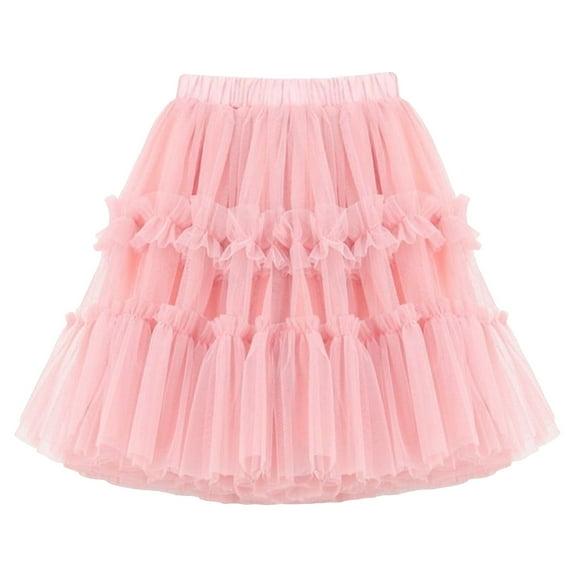 Akiihool Skirt for Kids Girls' Layered Tutu Tulle Birthday Party Dance Skirts (Pink,13-14 Years)