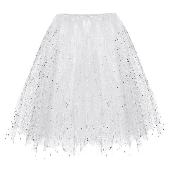 Akiihool Skirts for Girls Girls' Sparkle Metallic Skirts Layers Ruffle Sequin Tutu Dance Skirt (White,2-10 Years)