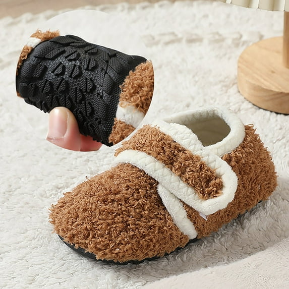 Akiihool Slippers Kids Slippers for Girls Boys Cute Soft Plush House Slippers Warm Socks for Kids (Brown,25)