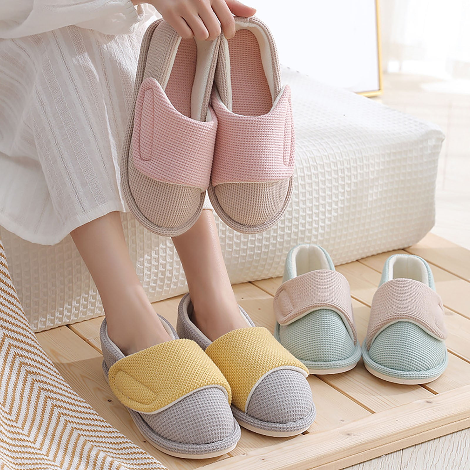 Akiihool Slippers for Women Women's Fuzzy Slippers Cross Band Slippers Women House Shoes (Yellow