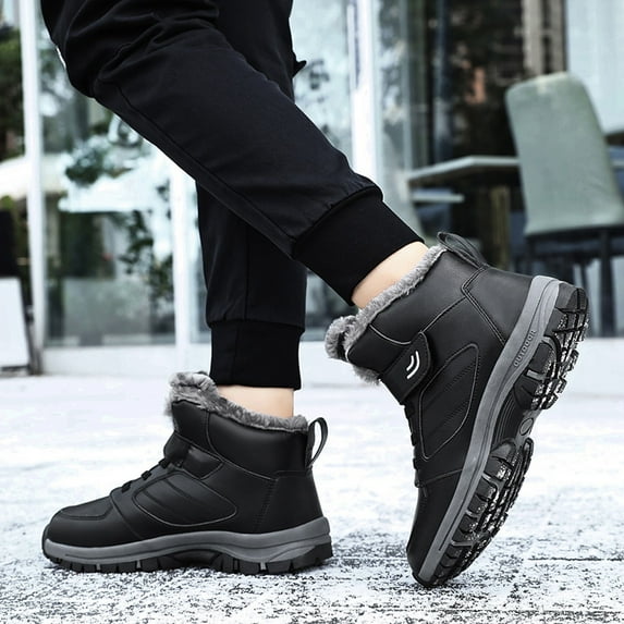 Akiihool Snow Boots for Men Anti-Slip Outdoor Sneakers Cold-Weather Warm Lightweight Walking Boots (Black,10)