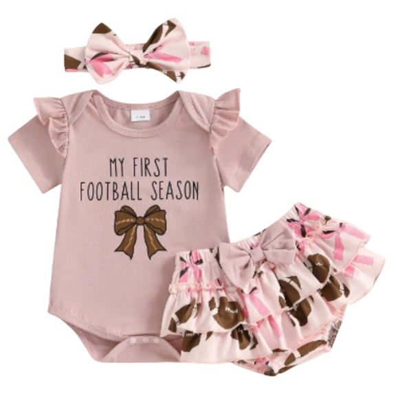 Akiihool Summer Baby Girl Clothes Toddler Baby Girls Clothes Summer Outfits Ruffle Sleeve T-shirt + Shorts Cute Girl Clothing Set 6M-4T(Light Pink,3-6 Months)