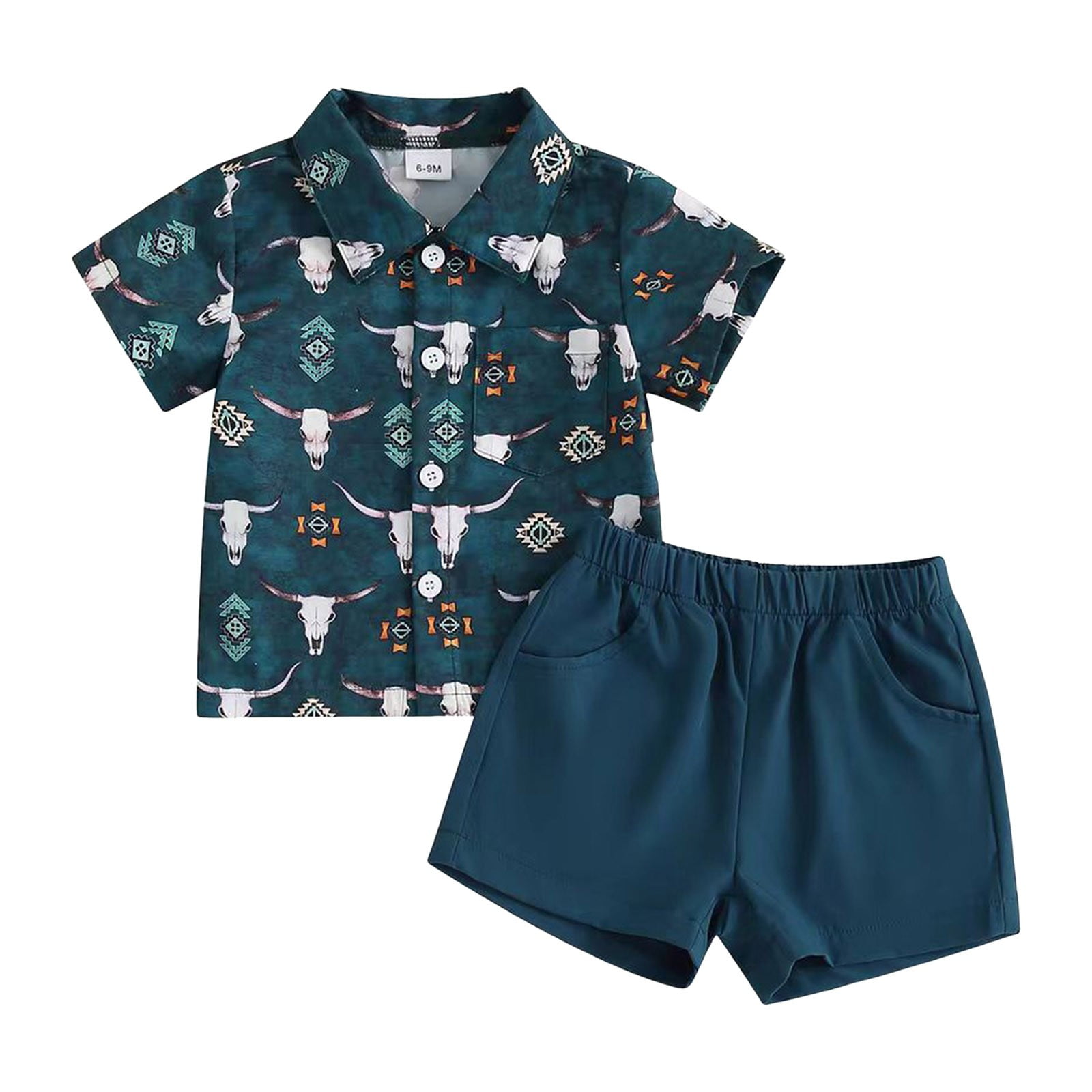 Cool Boy Summer Outfit Set for Boys | Aqua Blue T-Shirt & Denim-Style Shorts