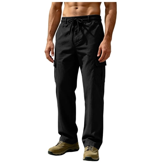 Akiihool Summer Pants for Men Mens Fashion Slim Fit Pants Casual Business Stretch Pants Black,S