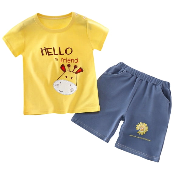 Akiihool Summer Short Sets Baby Boys Summer Newborn Baby Boy Clothes Romper and Shorts Outfits Set (Yellow,2-3 Years)